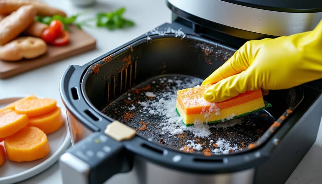 Produit pour nettoyer une friteuse électrique très encrassée